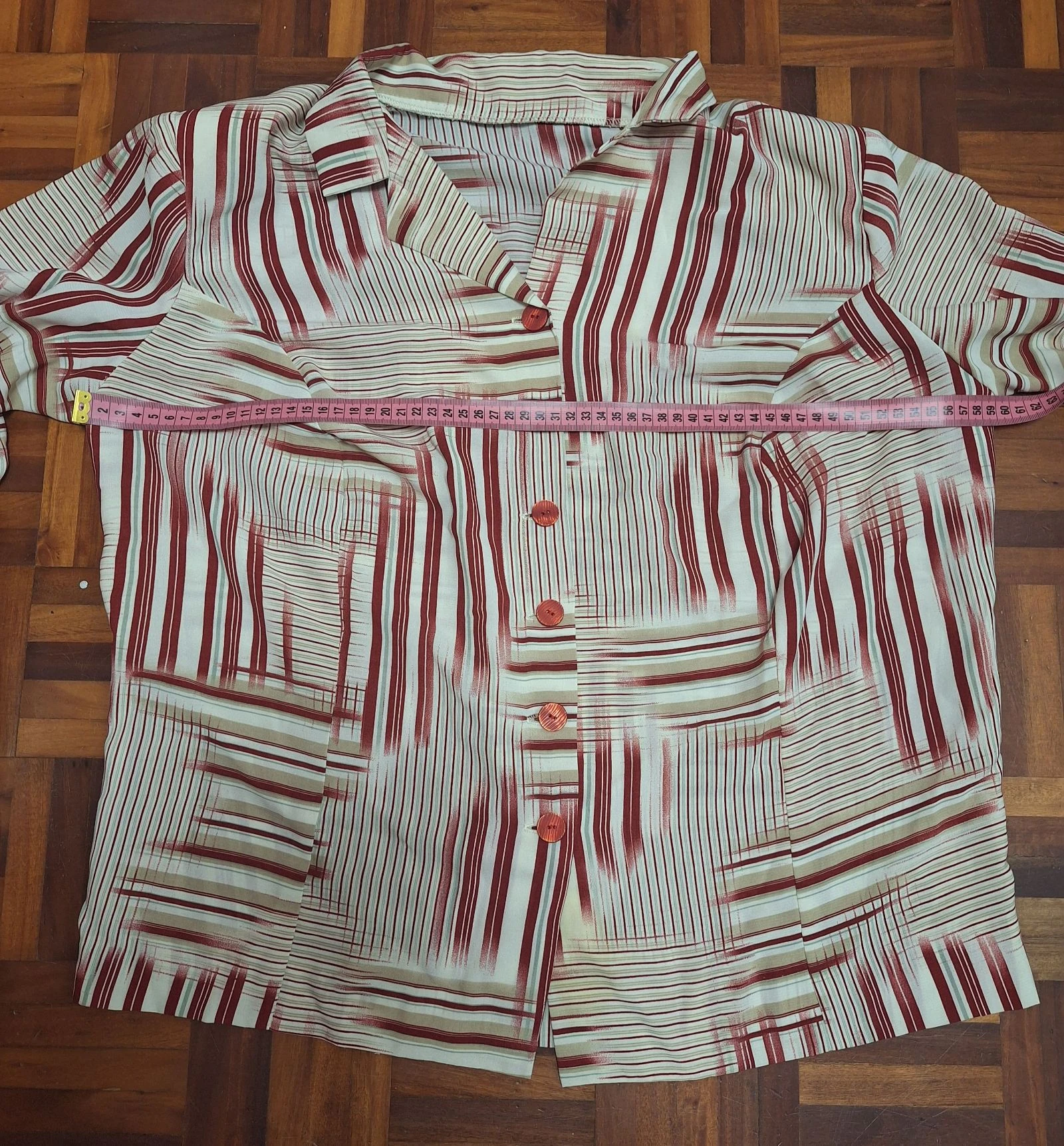 Vintage handmade maroon striped oversize L/XL shirt – photo 7